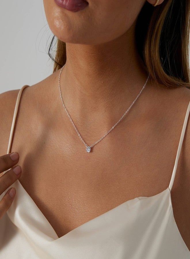 ASCOMY Dainty Silver Square Cubic Zirconia Solitaire Pendant Necklaces for Women Tiny Single Sparkly CZ Simulated Diamond Necklace Simple Shinning Bride Bridesmaids Weeding Jewelry Gifts - Image 2
